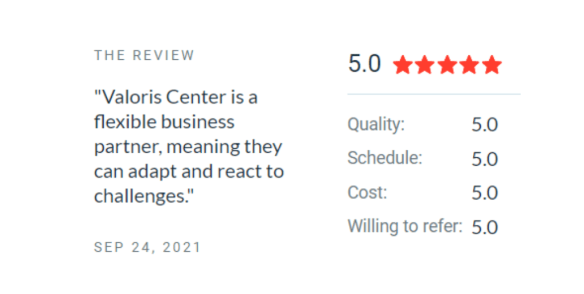Valoris Center Earns Outstanding Reviews from Clients